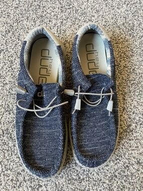 Men’s never worn Hey Dude Navy Blue Knit Slip-On Loafers. Size 12.
